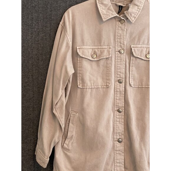 H&M Divided Loose Fit Denim Shacket Jacket Women Size XS Cream Button Front - Picture 7 of 10